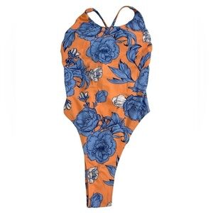 NWT Cupshe Floral Coral Orange &‎ Blue One Piece Swimsuit